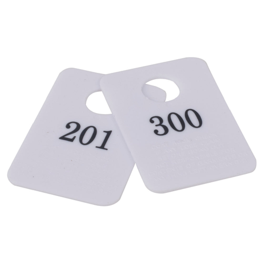 Stanton Trading 5PCR-201-300 Coat Room Checks Plastic With Hanger Hold And "Not Responsible" Disclaimer (set Is Numbered 201-300 & Includes 1 Of Each Number)