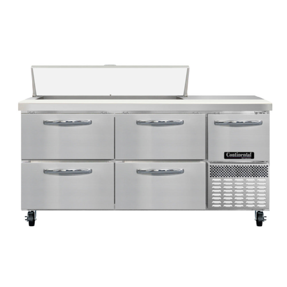 Continental Refrigerator RA68N12-D Refrigerated Base Sandwich Unit 68"W 300 Series Stainless Steel Top With (12) 1/6 Size X 4" Deep Pans