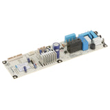 A rectangular Master-Bilt control board with various components including capacitors, resistors, relays, connectors, heat sink, and blue and black modules, all mounted on a white board with printed circuitry and labels.