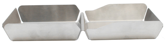 A pair of rectangular, stainless steel trays with slightly slanted sides are joined at the center by a vertical divider. The trays are clean, dishwasher safe, and reflective—perfect for organizing items or serving as a sleek Burger Box.