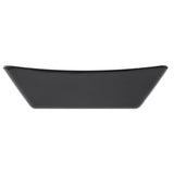 A black rectangular Better Burger Fry Tray with slightly curved sides and a smooth surface is shown against a white background. The photo highlights the minimalist, modern design of this dishwasher safe melamine fry tray.