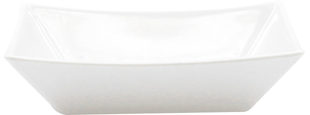 A rectangular, white melamine dish with slightly flared sides and rounded edges. The dish features a smooth, glossy surface and is empty, positioned on a white background—perfect as a fry tray from the Better Burger Collection.