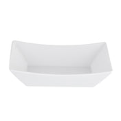A plain, empty, white rectangular melamine fry tray with slightly outward-sloping sides and sharp corners sits against a white background. The tray features a smooth, glossy surface and showcases a modern, minimalist design.