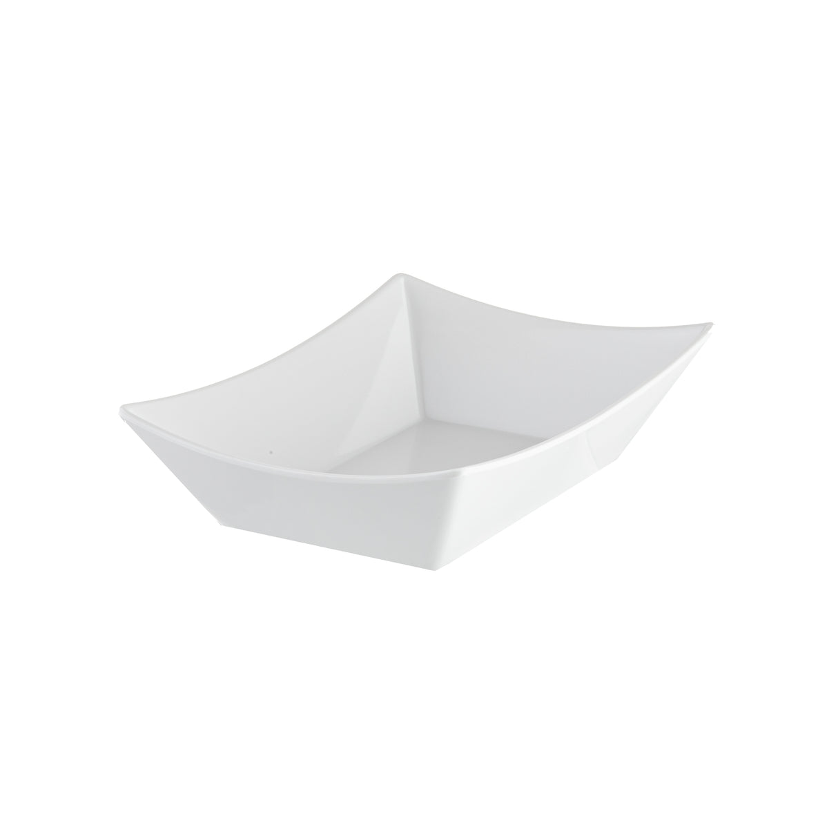 A white, square-shaped melamine fry tray with upward-sloping sides and slightly flared corners, displayed on a plain white background. The bowl has a smooth, glossy finish and a modern, minimalist design—plus it's dishwasher safe.