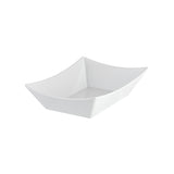 A white, square-shaped melamine fry tray with upward-sloping sides and slightly flared corners, displayed on a plain white background. The bowl has a smooth, glossy finish and a modern, minimalist design—plus it's dishwasher safe.