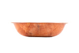 A wooden salad bowl with a smooth, rounded shape and natural wood grain patterns. The bowl is empty and photographed from the side on a white background, highlighting its warm mahogany tones and handcrafted appearance.