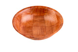 A round mahogany salad bowl with a smooth finish and visible wood grain patterns, set against a white background. The bowl has a slightly flared rim and is empty, showcasing its polished, natural reddish-brown wood color.