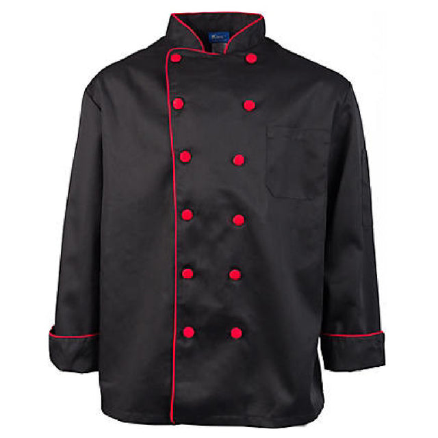 AllPoints 2118BKRDXL Xl Executive Chef Coat Black/red Trim