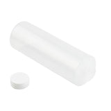 A translucent, cylindrical 24 oz squeeze bottle lies on its side on a white background. The round, white cap is off and placed nearby, showing the open neck facing the viewer. This dishwasher safe bottle appears empty.