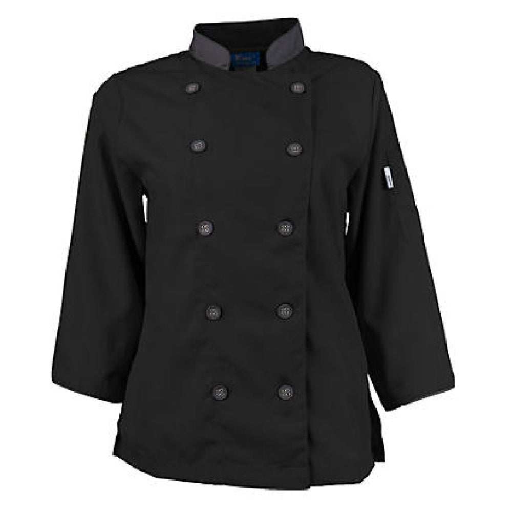 AllPoints 2125BKSLL Lg Women Activechef Coat Black/slate 3/4 Sleeve