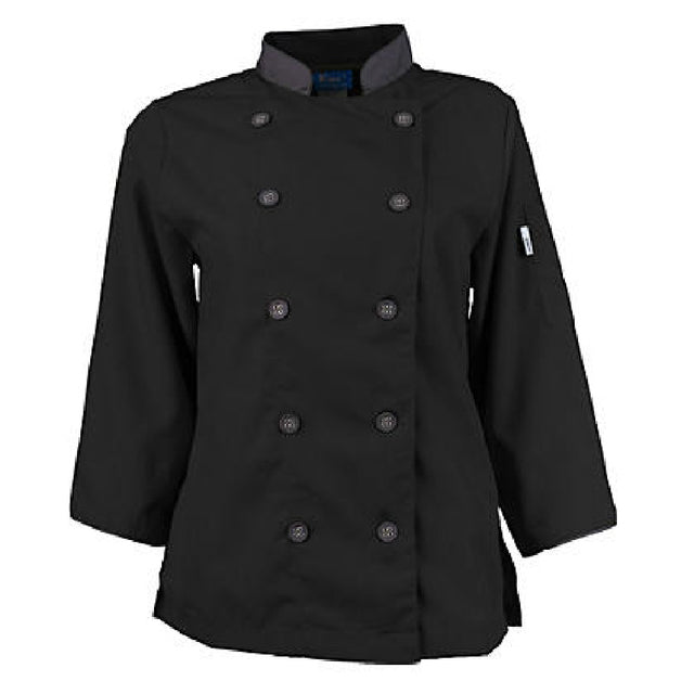 AllPoints 2125BKSLL Lg Women Activechef Coat Black/slate 3/4 Sleeve