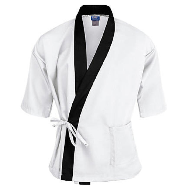 KNG 2129WHBKL Kng Lg Sushi Chef Coat White/black 3/4 Sleeve