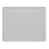 A rectangular, light gray Camtray with raised edges made from durable fiberglass. The surface has many visible scratch marks crisscrossing in various directions, reflecting its well-used appearance. Dishwasher safe. The background is plain white.