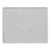 A rectangular, light gray Camtray with raised edges made from durable fiberglass. The surface has many visible scratch marks crisscrossing in various directions, reflecting its well-used appearance. Dishwasher safe. The background is plain white.
