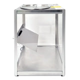 A stainless steel and glass Servalot food display case with a round, lidded opening on top and a hinged serving door at the front. The empty chip warmer by Gold Medal Products stands on four small feet, with a reflective base and clear side panels.
