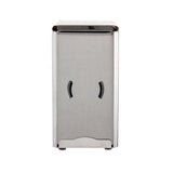 The TableCraft stainless steel napkin dispenser features a rectangular shape with two vertical oval openings for easy access, a reflective lid, and stands upright against a plain white background.