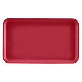 A rectangular, red Camtray serving tray with raised edges, seen from above on a white background. Made of high-impact fiberglass, this dishwasher safe tray features a smooth surface and rounded corners.