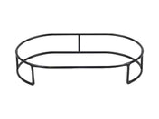 A black, oval-shaped metal Platter Riser with open sides and a horizontal support bar in the center, designed to hold or display Sedona platters above a flat surface. The structure is minimalist and lacks any decorative features.