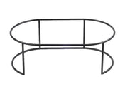 A metal black oval-shaped Platter Riser with an open center, supported by four curved legs and three vertical bars. The minimalistic, modern design is perfect for displaying Sedona platters, photographed against a white background.
