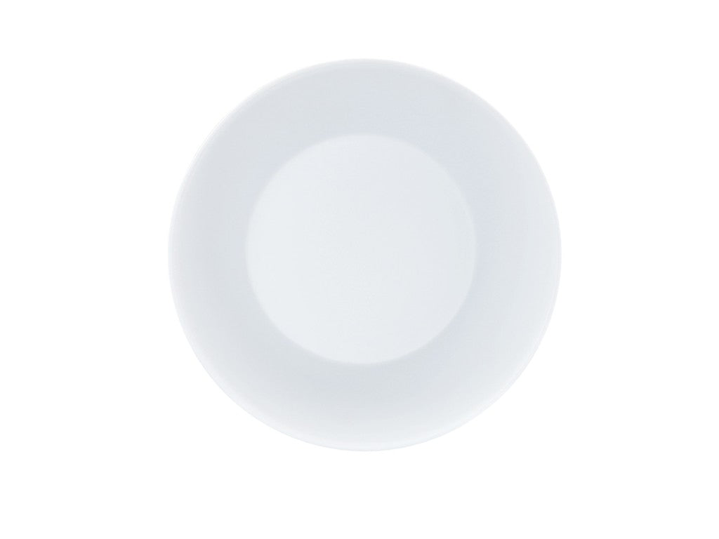 A plain, empty white coupe bowl is centered against a white background, viewed from above. The bowl is round with a slight rim and no visible patterns or decorations.
