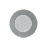 A round, shallow matte finish bowl in light gray ceramic with a speckled pattern, viewed from above on a plain white background. The surface is smooth with a subtle sheen and features a slightly darker rim.