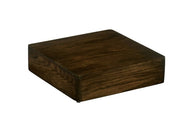 A dark wooden Heritage Riser by Cal-Mil features smooth edges and a flat top, set against a plain white background. The visible wood grain gives this square riser a polished, elegant appearance.