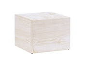 A simple, light Newport cube riser with a smooth surface and subtle wood grain pattern sits on a white background. The sharp edges, clean lines, and white-washed pine wood finish give it a minimalist, modern appearance.