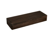 A rectangular, dark brown Heritage Riser made from dark stained oak wood with a smooth finish. Pictured against a plain white background, the Cal-Mil block displays its flat top and visible wood grain on the side facing the viewer.