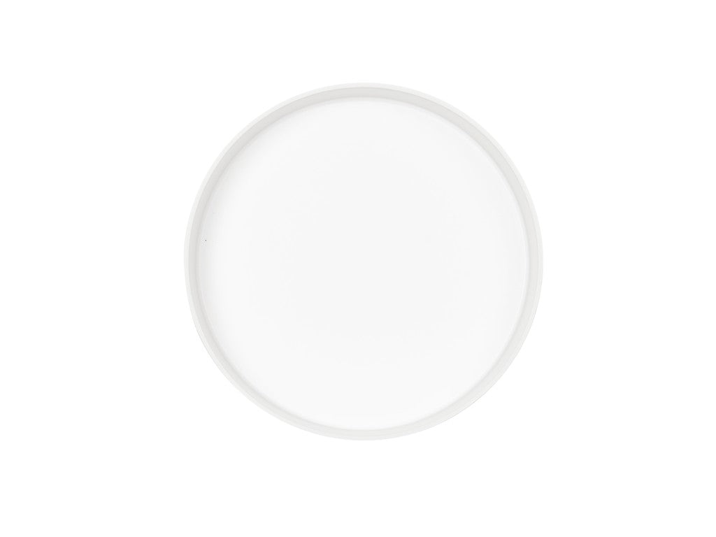 A plain, round, white Hudson Bowl viewed from above, centered on a white background. The bowl is empty with a smooth design and slight rim—dishwasher safe for easy cleaning.