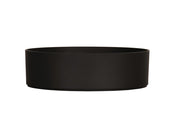 The matte black Hudson Bowl is a round, shallow dish with straight sides and a smooth surface, shown against a white background. This modern, minimalist melamine bowl is dishwasher safe and perfect for contemporary dining.