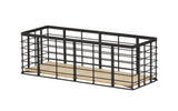 Rectangular wire storage basket with a black metal grid frame and open top. The basket features a flat, light wood base and reversible design, offering a sturdy, simple, and industrial look—ideal for organizing or decorative use.