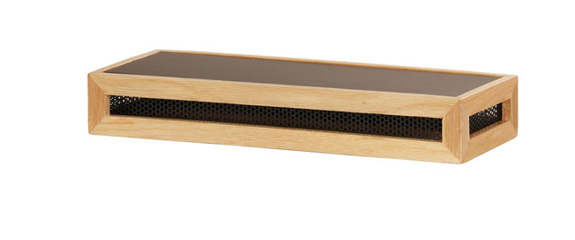 Rectangular Camden wooden vent cover with a reversible design and black mesh grill centered in the middle. The natural-finish frame features beveled edges, surrounding the mesh on all sides, and is shown against a white background.