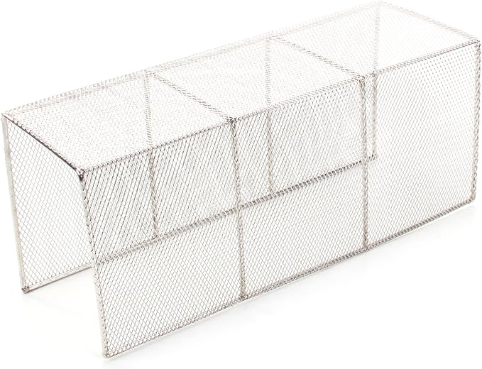 A small, rectangular silver metal mesh organizer with three horizontal compartments and clean, straight edges. Made from fine, see-through mesh, this Town Equipment Sink Frame Insert rests against a plain white background.
