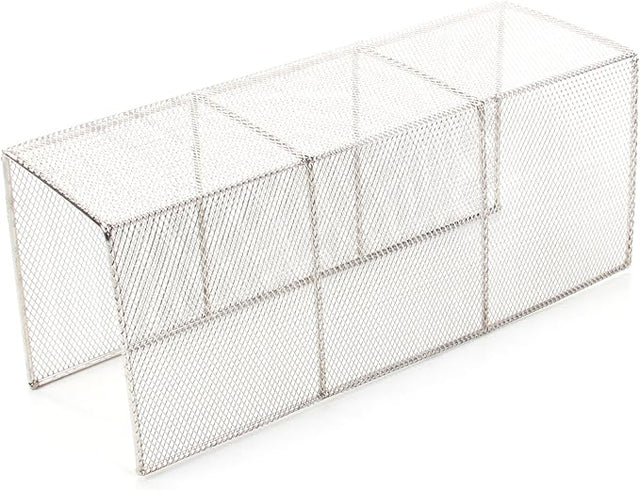 A small, rectangular silver metal mesh organizer with three horizontal compartments and clean, straight edges. Made from fine, see-through mesh, this Town Equipment Sink Frame Insert rests against a plain white background.