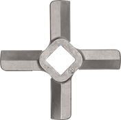 A metal Hobart Knife meat grinder blade with four flat, rectangular arms radiates from a central square hole. Made of steel with a slightly textured surface, each arm tapers gently toward the edge. The background is white.