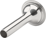 A shiny, large stainless steel funnel compatible with Hobart #12 Stuffer, featuring a wide circular base tapering to a narrow spout. Its polished, reflective finish stands out against the white background.