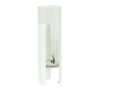 A tall, clear cylindrical beverage dispenser with a removable spigot near the base, supported by three vertical white legs that partially enclose the container, shown against a plain white background.