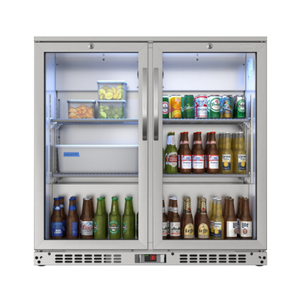 Koolmore BC-2DSW-SS - Back Bar Refrigerator, Two-section, 35-2/5"W X 20-4/5"D X 35-1/5"H