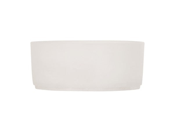 A plain, round, white marble bowl with smooth sides and no visible design or decoration, shown against a white background. The bowl appears empty and is viewed from the side.