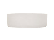 A wide, shallow, cylindrical bowl crafted from white marble resin with a smooth matte finish. Its minimalistic design and lack of embellishments give it a modern, clean appearance. Displayed against a plain white background.