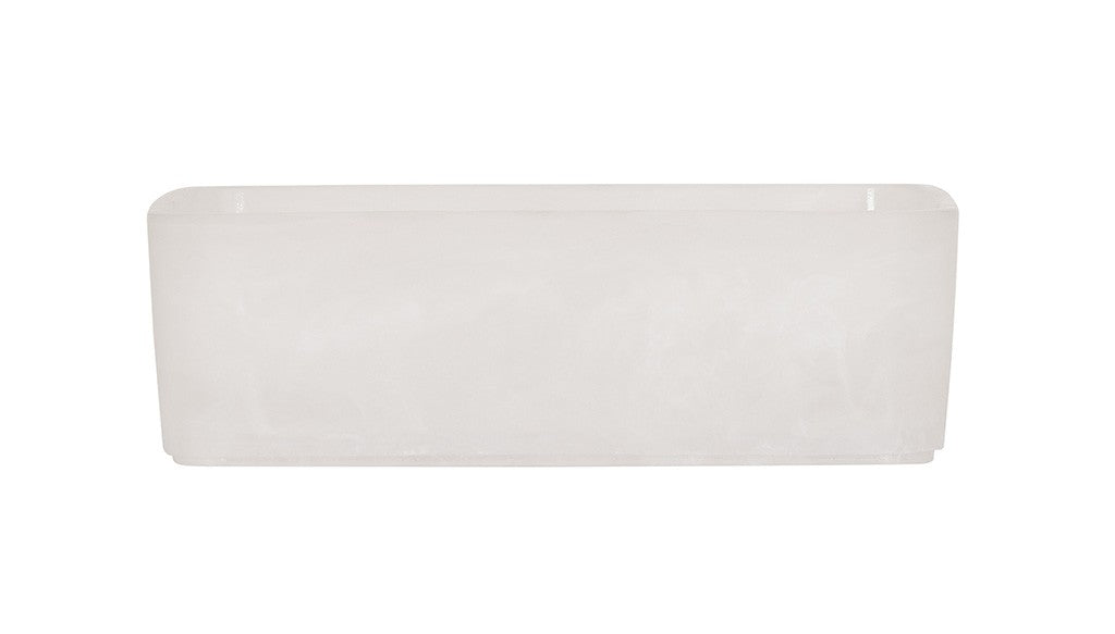 A rectangular, translucent white resin bowl is shown against a plain white background. The container has smooth, rounded edges and a minimalistic design, with no visible handles or markings.