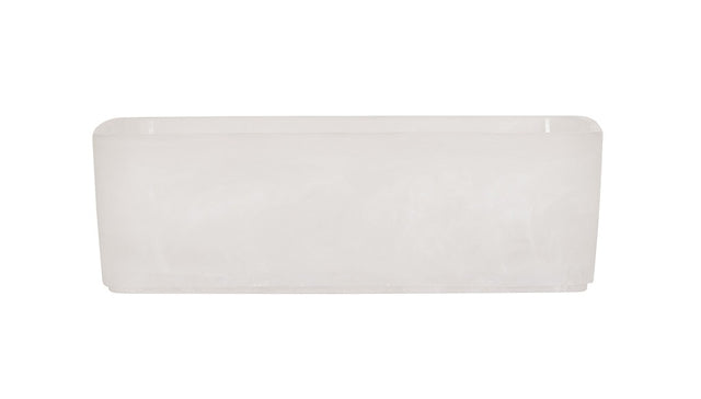 A rectangular, translucent white resin bowl is shown against a plain white background. The container has smooth, rounded edges and a minimalistic design, with no visible handles or markings.