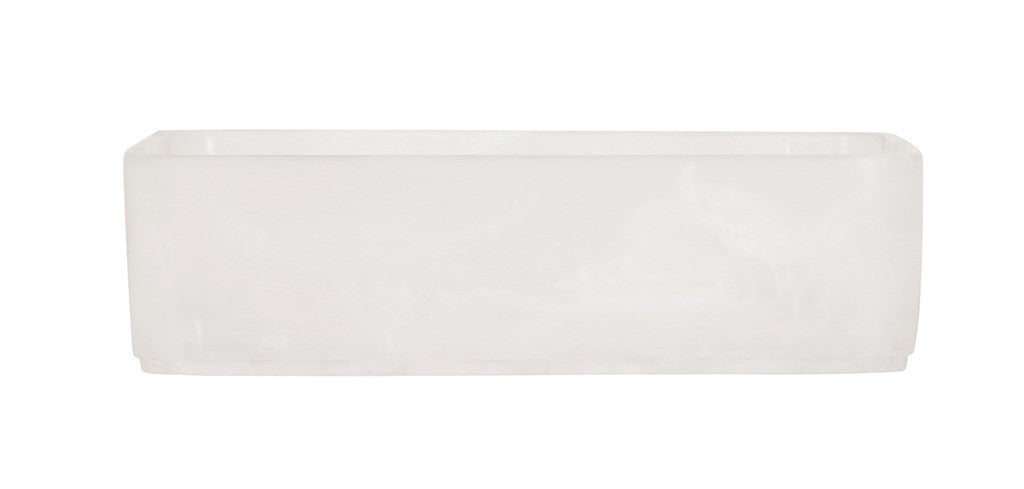 A rectangular, translucent white resin container with smooth surfaces and rounded edges. The bowl appears empty and is photographed against a plain white background.