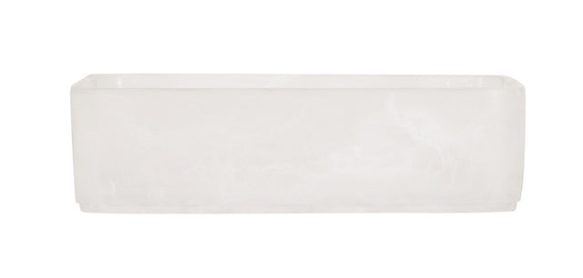 A rectangular, translucent white resin container with smooth surfaces and rounded edges. The bowl appears empty and is photographed against a plain white background.