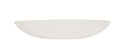 A shallow, oval-shaped white ceramic bowl is pictured in side profile against a plain white background. The bowl has smooth, gently curved sides and a glossy finish, resembling the elegance of a white marble bowl with no visible patterns or decorations.