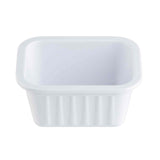 A small, rectangular white melamine sauce cup with slightly rounded corners and ribbed sides, viewed from above at an angle. The interior is smooth and glossy, and the container is empty—part of the Better Burger Collection.