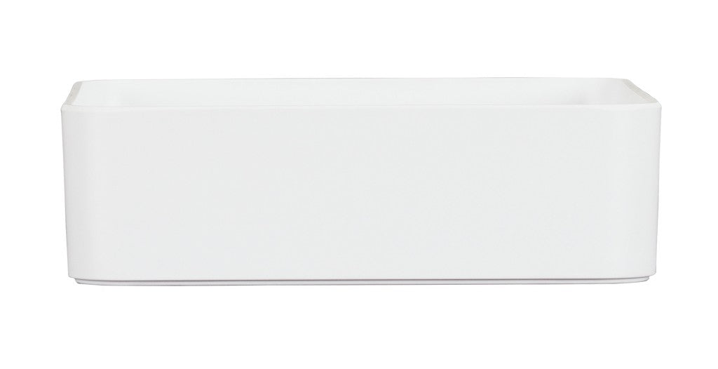 A plain, rectangular white ceramic dish is shown against a white background. The dish has straight sides, a flat bottom, and no visible handles or decorations. This Hudson Bowl is dishwasher safe for easy cleaning.