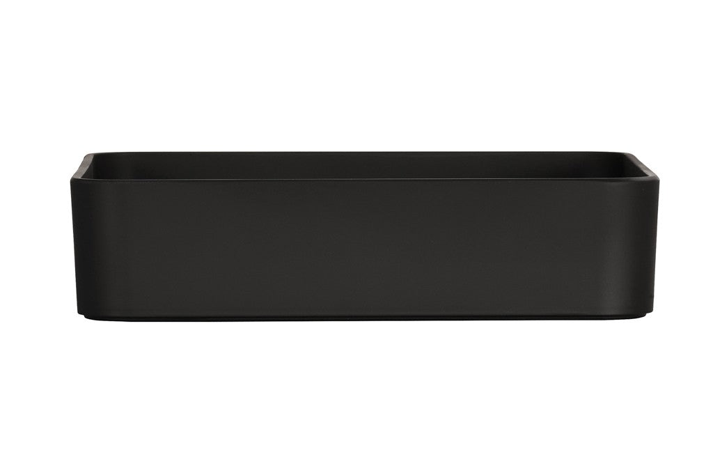 A rectangular, matte black Hudson Bowl with smooth sides and rounded edges, shown against a white background. This minimalist, modern melamine bowl is dishwasher safe and appears to be empty.
