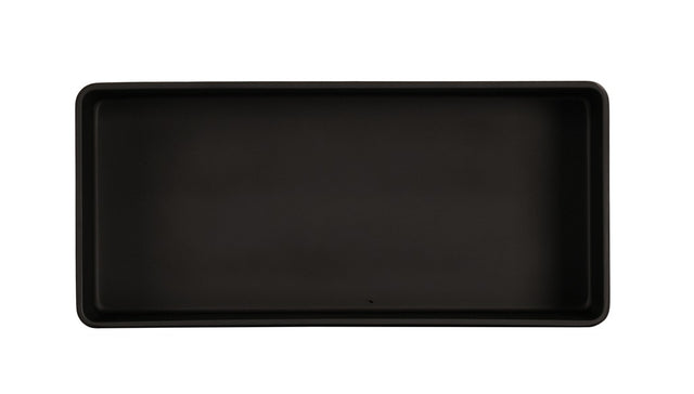 A rectangular black bowl with slightly raised edges is shown on a white background, viewed from directly above. This Hudson Bowl features smooth melamine surfaces and rounded corners for a sleek, modern look.