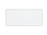 A plain, rectangular, white plastic tray lid is centered on a white background. The lid has slightly rounded edges and a subtle raised border. Made to fit the Hudson Bowl melamine bowl, it is dishwasher safe with a faint embossed marking in the center.